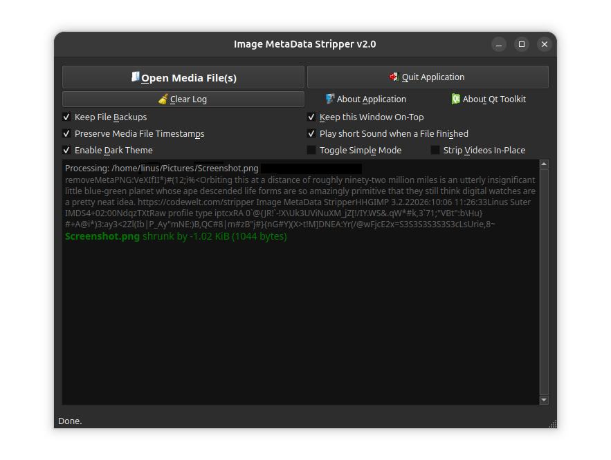 Image MetaData Stripper Application Screenshot
